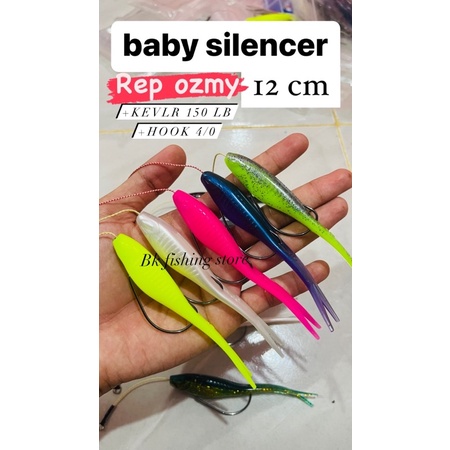 Promo baby silencer 12 cm Rep ozmy plus kevlar  4/0 150 lb || umpan casting gabus toman
