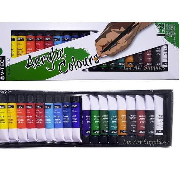 

[KODE ASWDS] V tec acrylic paint cat akrilik set 18 12 warna color 6 12 ml