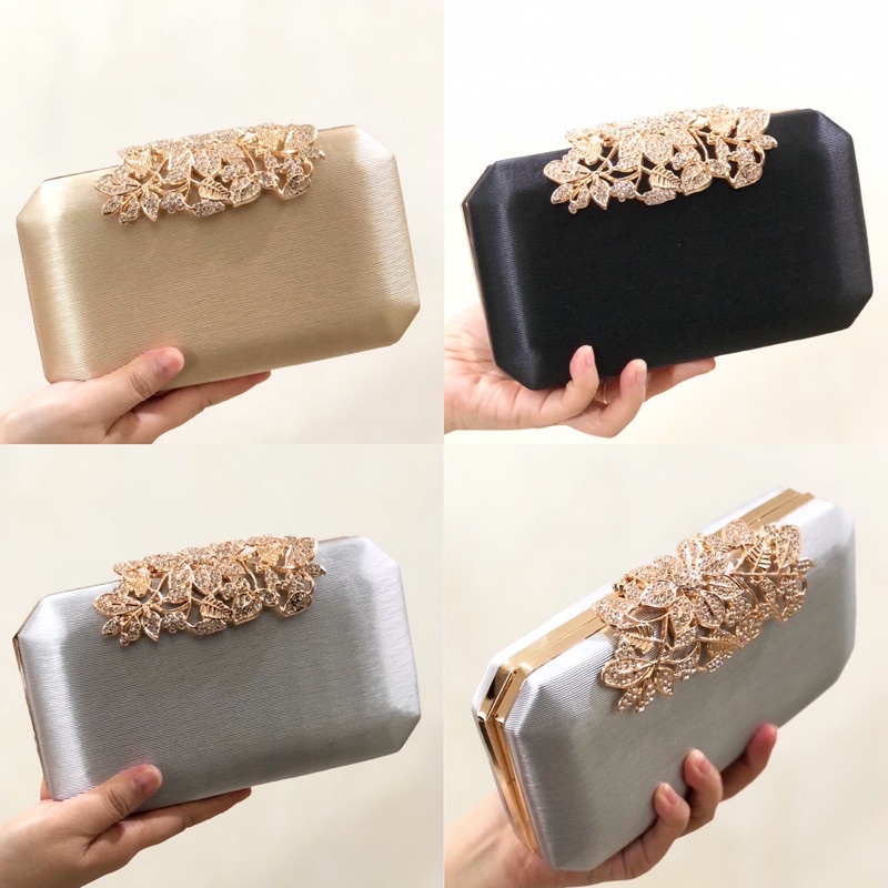 Tas Pesta VICTORIA Embellished Crystal Box Clutch