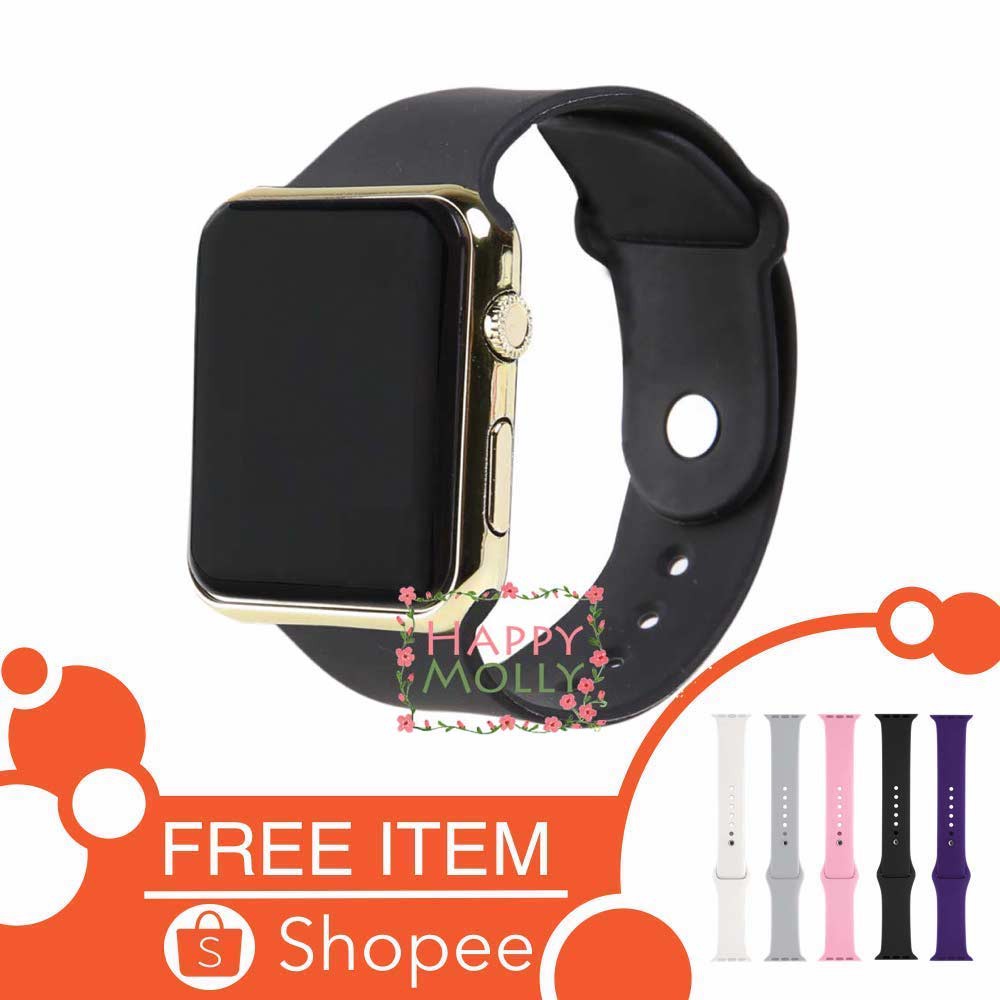 LED Watch [ Black Gold ] Jam Tangan Digital Pria &amp; Wanita - Strap Rubber - FREE STRAP