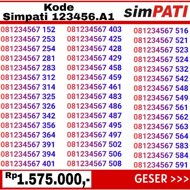 nomor cantik simpati 08123456 murah