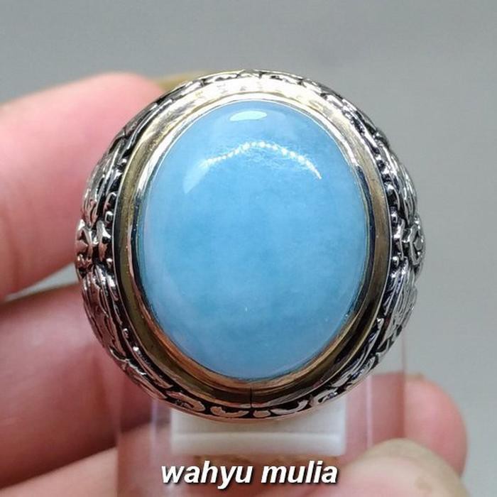 Promo Cincin Batu Akik Aquamarine Biru Santamaria Big Size asli Kode 1549  Murah