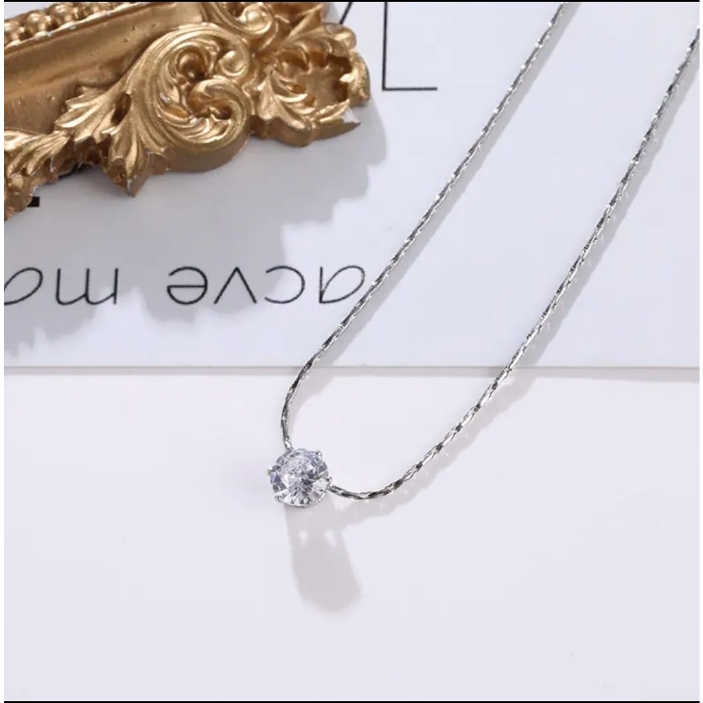 Kalung Rantai clavicle Titanium Steel Warna Gold Rose Gold  Dan Silver Hias Berlian Imitasi Elegan untuk Wanita