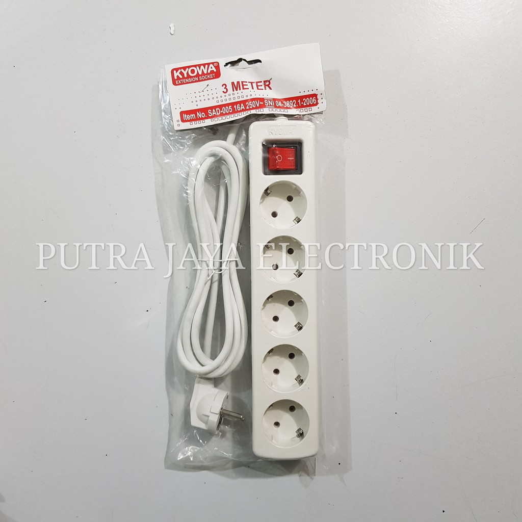 STOP KONTAK KYOWA 5 LUBANG + KABEL 3 METER COLOKAN LISTRIK SAKLAR