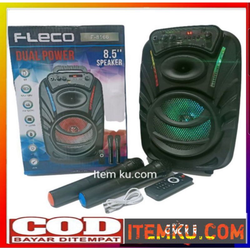speaker bluetooth portable karaoke 8,5inch mic double wireless fleco f8166 salon bluetooth kaeaoke