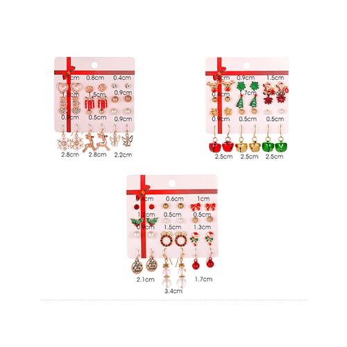 LRC Anting Set Fashion Set Of 12 Santa Claus Bell Christmas Tree Earrings Q62300