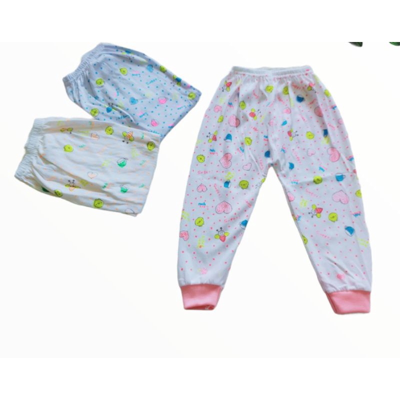 Isi 3 Celana Panjang Bayi Putih Motif Umur 0-12 bulan Bahan kaos Adem