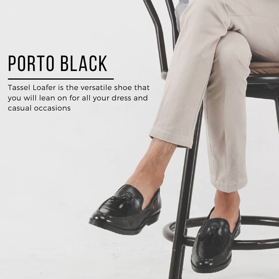 PORTO BLACK |MNM x GIANT FLAMES| Sepatu Loafers Pria Formal / Kantor ORI