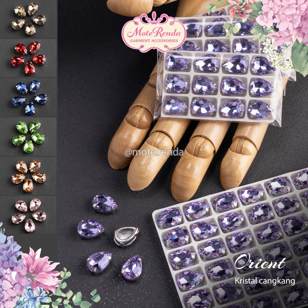 Payet kristal jahit orient, rhinestone with claws bentuk tetes (harga per lusin), kode 0TOR