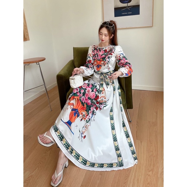 SALE!!! DRESS MAXI ESTILO ELEGAN IMPORT / IVORY ORI BKK-vas Rose putih