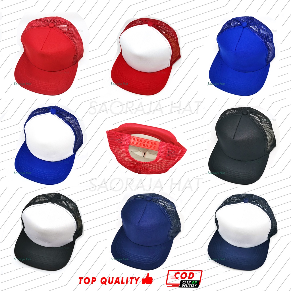 Topi Jaring Datar Polos dan Kombinasi Warna Snapback Trucker Hat Dewasa High Quality