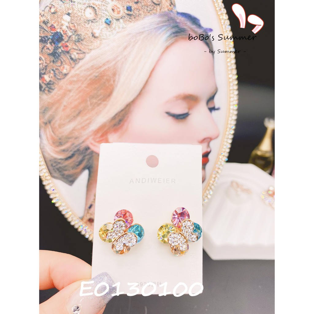 Anting Kristal Zircon Kupu Kupu Warna Warni Pin Silver 925 Aksesoris Pesta Premium Style Korea