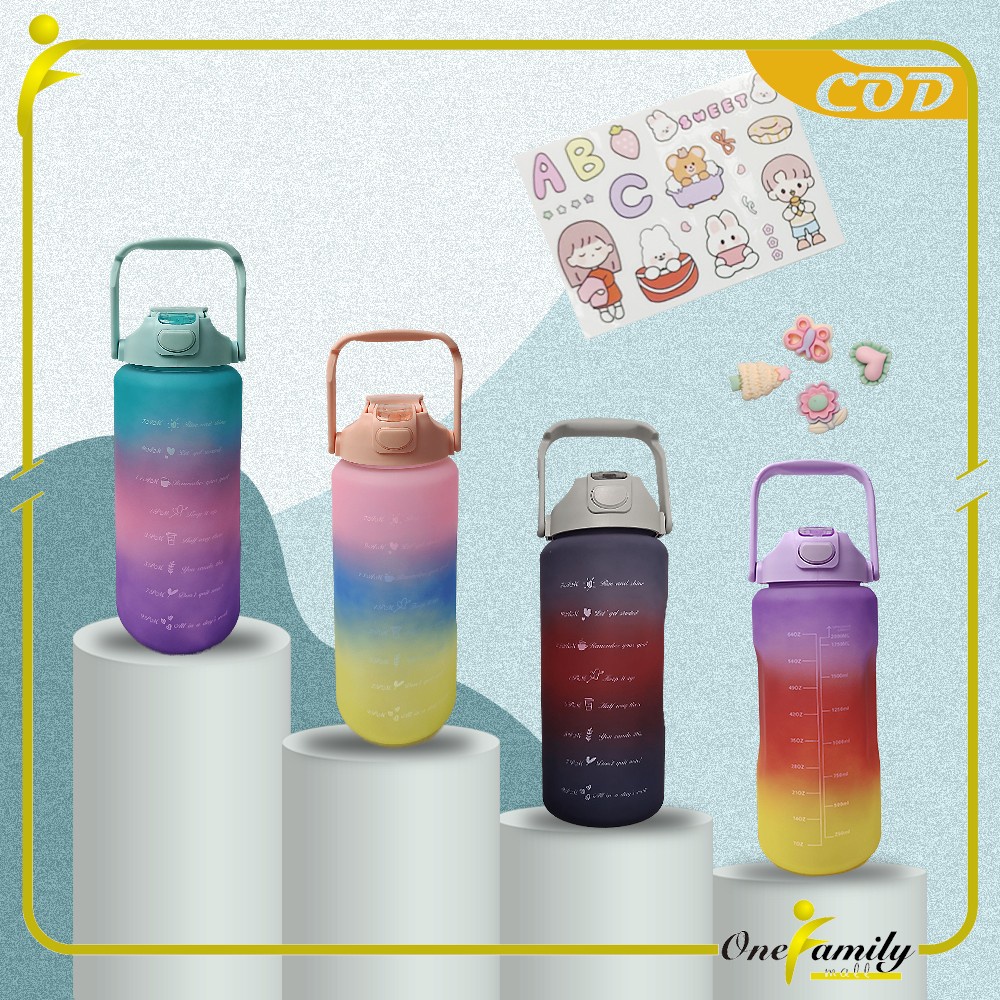 ONE-C581 Botol Minum Tumbler 2Liter Gradasi Viral / Botol Air Motivasi Thumbler Pelangi Botol Penand