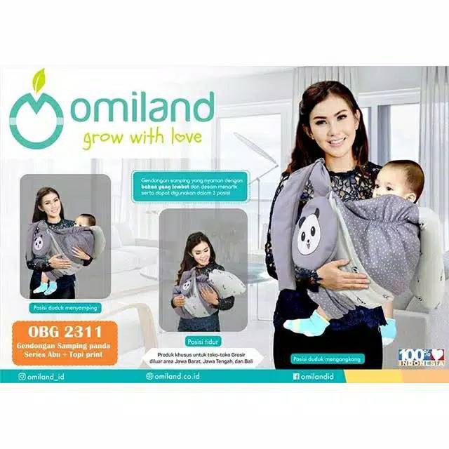 OMILAND Gendongan Samping Panda Series Abu + Topi Print OBG2311