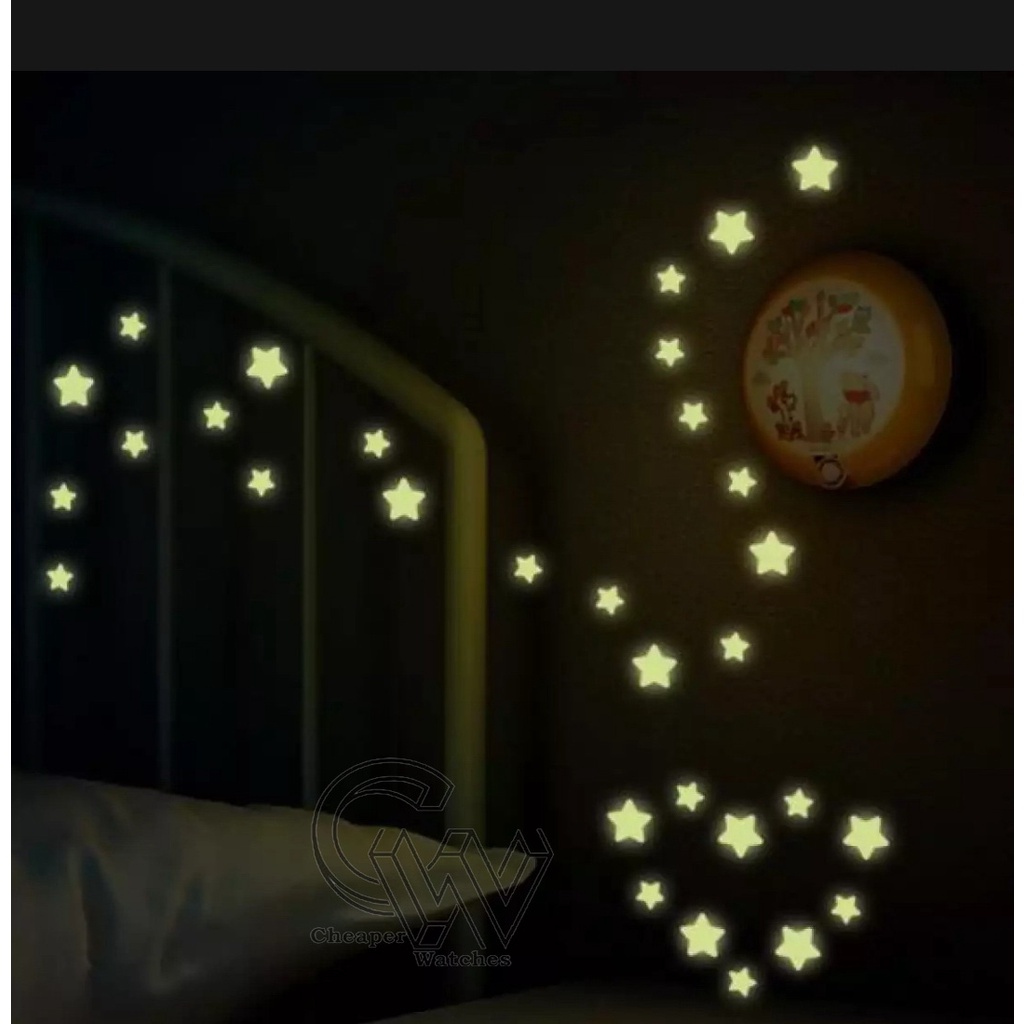 Cheaper-Stiker Bintang Dinding Glow In The Dark Star Sticker Dekorasi 3D Hiasan Bintang Kamar Per 100pcs