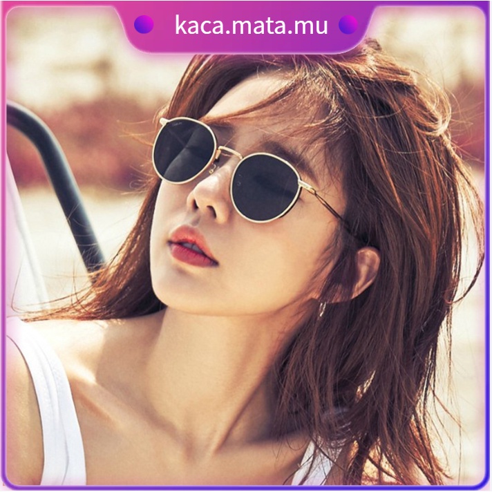 Kacamata Hitam Korean  Harajuku Style Round Metal Reflective Mirror Sunglasses