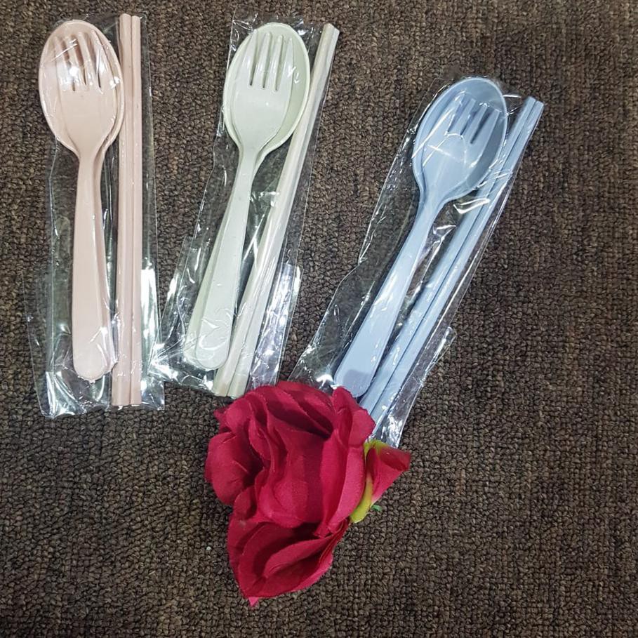 ❉ Grosir Souvenir 50 Pcs Sendok Garpu Sumpit Go Green Lokal Plastik Packing Plastik ♘