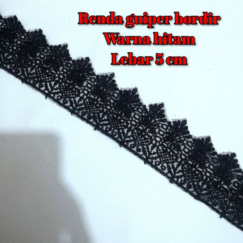 per meter,renda giper bordir hitam lebar 4,5 cm