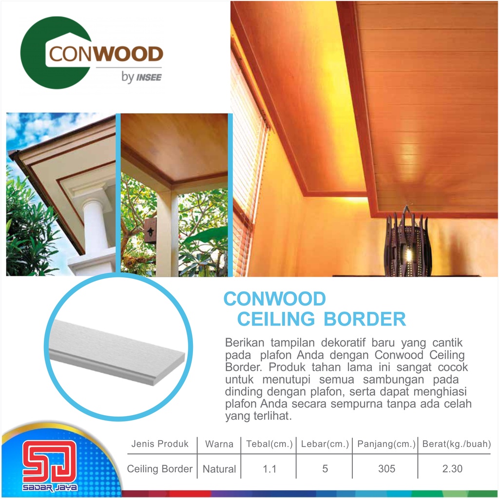 Conwood Ceiling Border ( 3050 X 50 X 11mm ) List Plafon Lisplang Fiber Cement GRC Plavon Dinding Plin Lantai