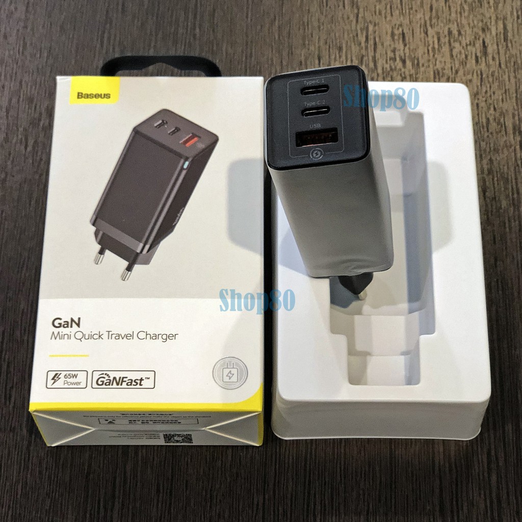 Baseus Adaptor 65W Dual 2 Type C USB GaN Pro PPS PD QC 3.0 Adapter Charger Fast Charge Charging