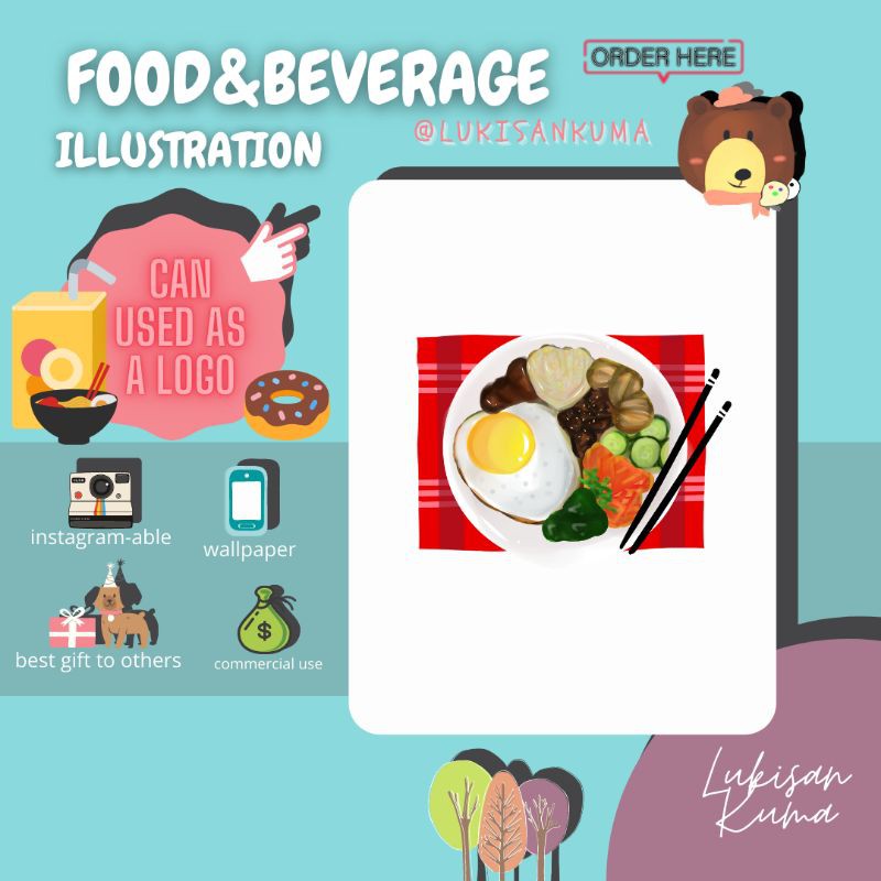 [Lukisan Kuma] ILUSTRASI MAKANAN / ILUSTRASI MINUMAN/ ILUSTRASI FOOD BEVERAGE /  SOUVENIR DIY MURAH