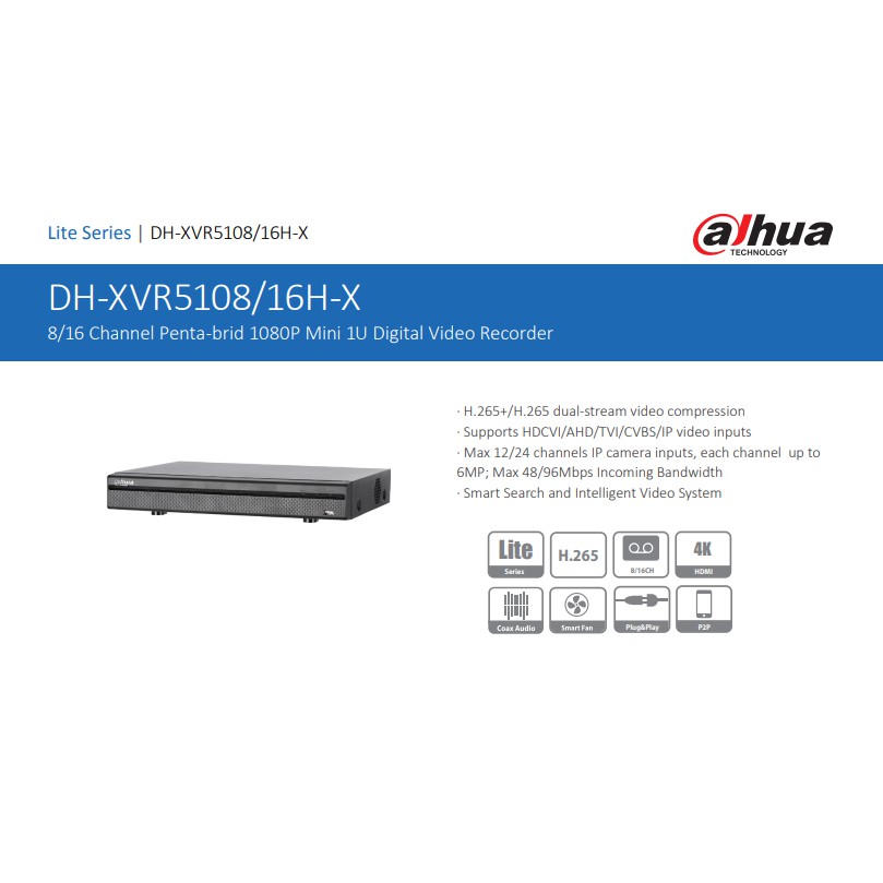 XVR Dahua XVR5108H-X 8 Channel Penta-brid 1080P Mini 1U Digital Video Recorder