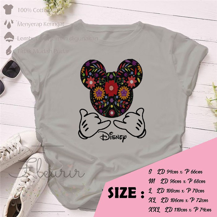 FLEURIR - KAOS MICKEY FLOWER WANITA DEWASA LENGAN PENDEK TUMBLR TEE UNISEX