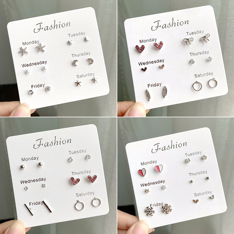 6pcs/set Anting Tusuk Desain Pelangi/Awan Hias Kristal Mutiara Gaya Korea Simple Untuk Wanita