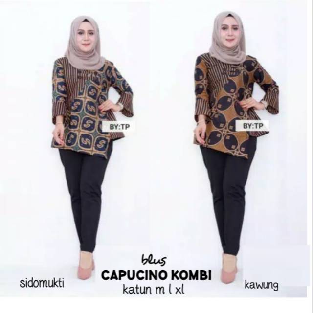 Blus kerja katun Cappucino sogan kombinasi Baju blouse atasan batik wanita kasual santai cantik ayu fashion murah etnik unik klasik tradisional feminim seragam parang  cewek cewe remaja abg modis