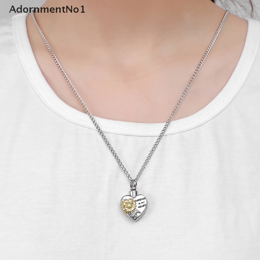 (AdornmentNo1) Kalung Rantai Dengan Liontin Hati + Bunga Matahari Untuk Wanita