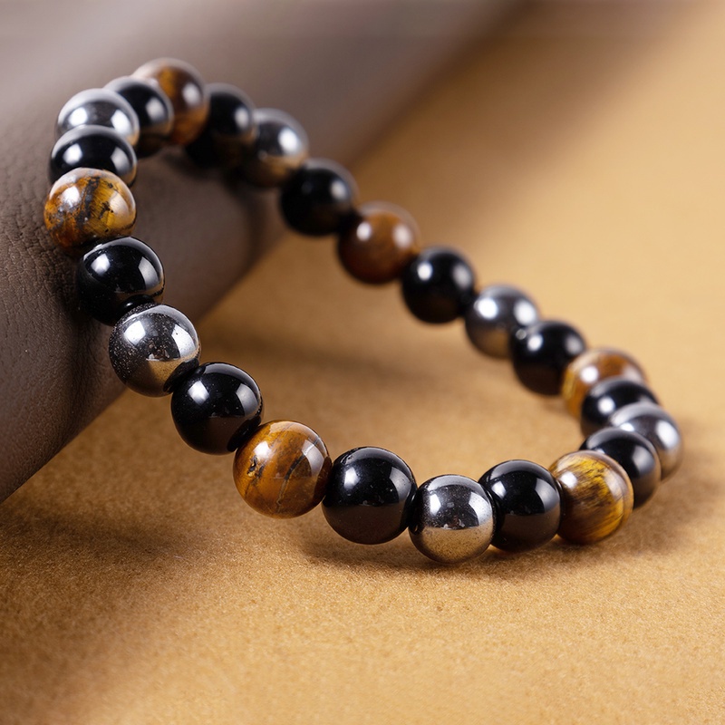 Gelang Manik-Manik Batu Obsidian Tiger Eye Warna Hitam Untuk Pria Dan Wanita