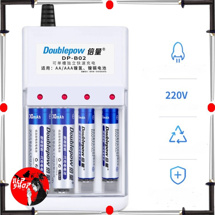 DOUBLEPOW Charger Baterai 4 Slots for AA/AAA Ni-MH Ni-CD - DP-B02 - White