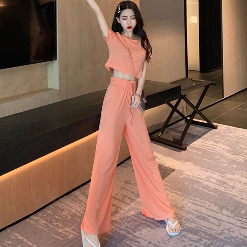 Crop Top + Cullote Wide Leg Pants One Set 1237 (S-XL)