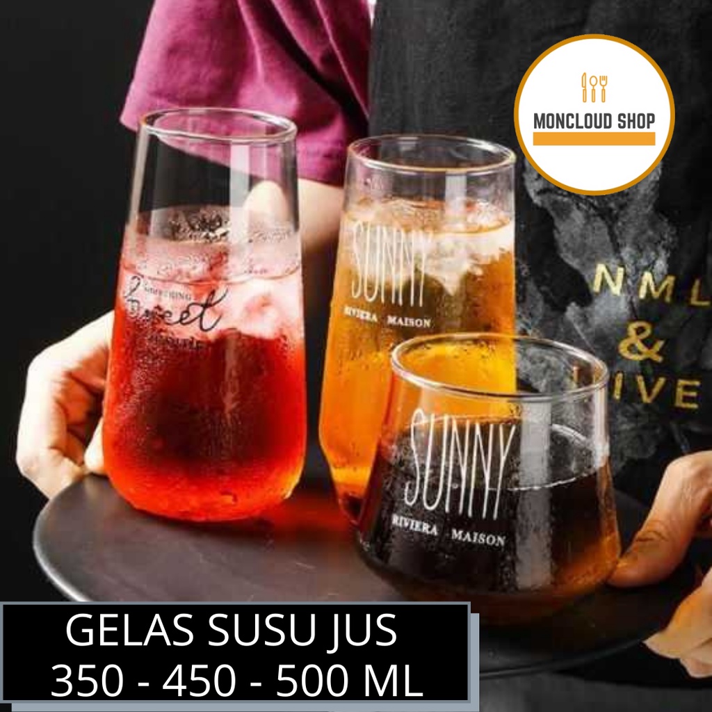 Gelas Kaca Aesthetic Unik Bening Besar Murah / Gelas Kopi Teh Susu Jus 350 450 500 ml
