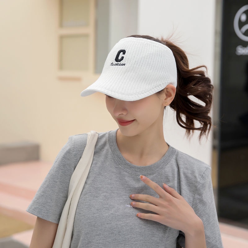 Topi Baseball Tabir Surya Model Atas Kosong Motif Bordir Huruf C Breathable Untuk Wanita