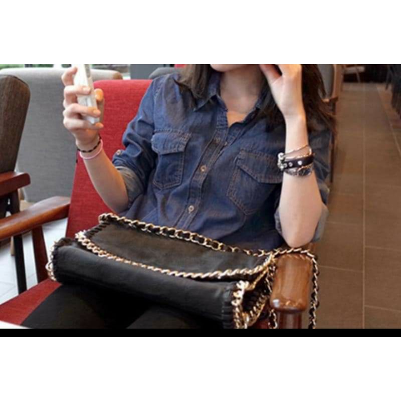 Kemeja wanita import tangan panjang bahan jeans lembut