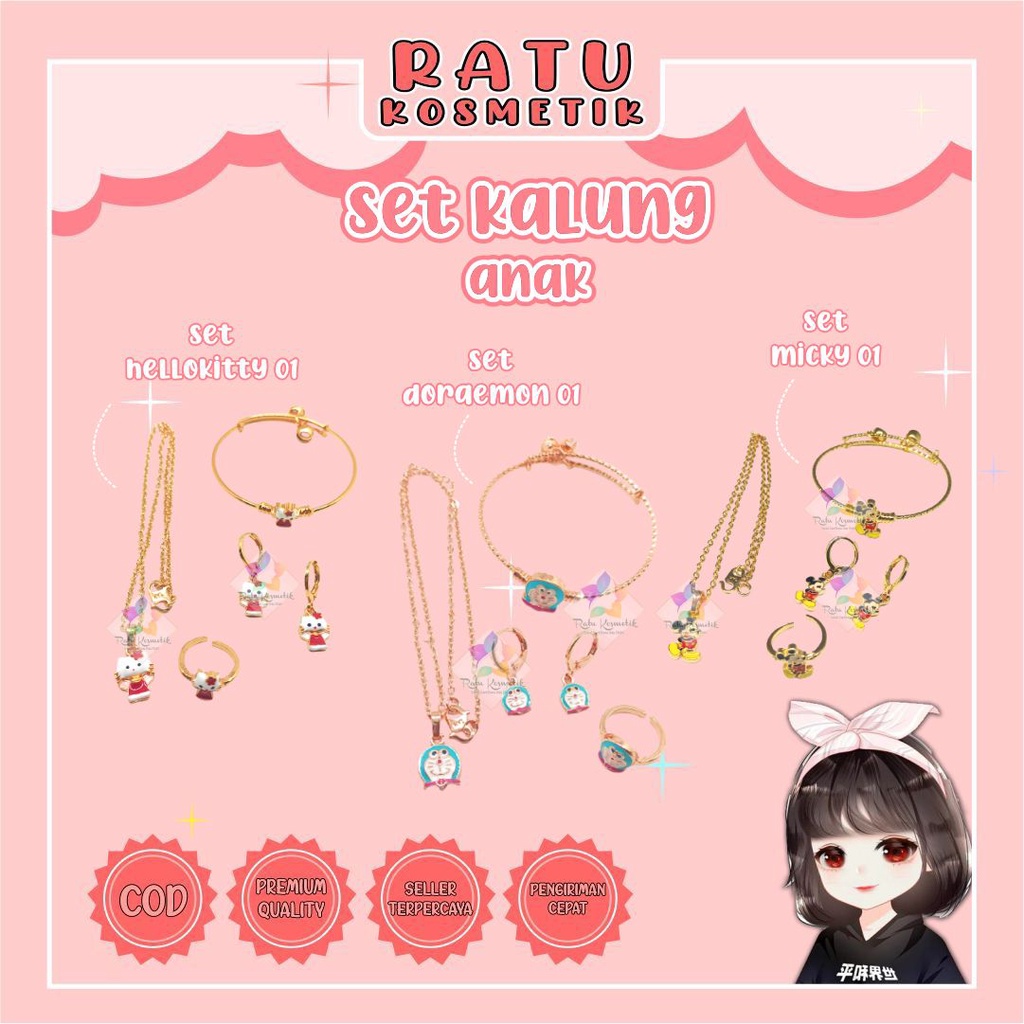 ❤ RATU ❤ Rantai Kalung | Necklace Liontin Bandul Wanita Anak Set Gelang  Cincin Anting | Perhiasan