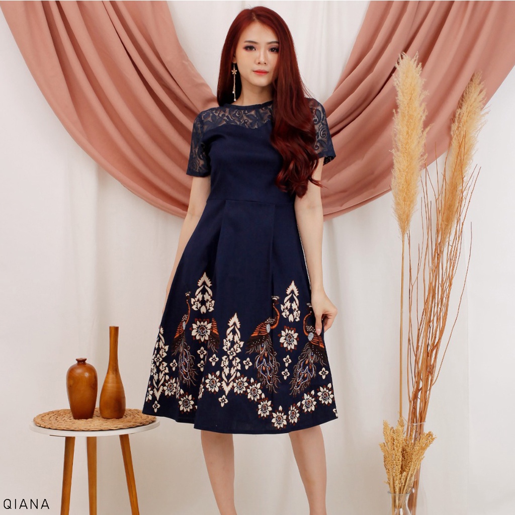 Evercloth Qiana Dress Batik Wanita Dress Wanita Batik Couple Seragam