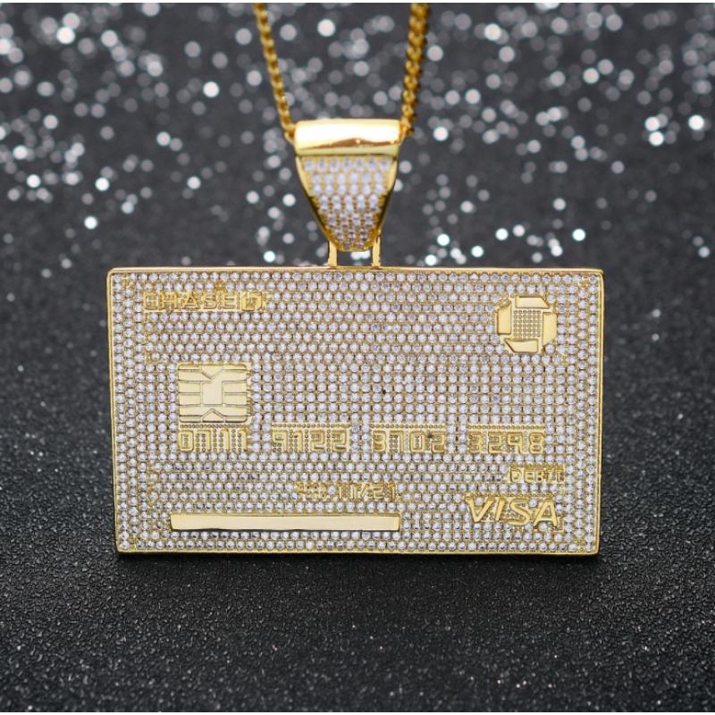 Kalung Liontin Kartu Visa Glossy Gaya Hip Hop Untuk Pria