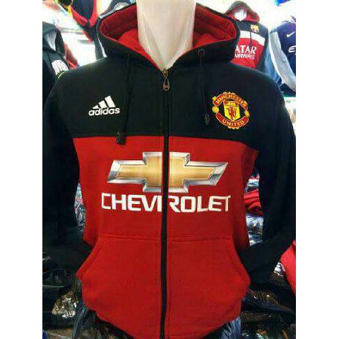 Hoodie Zipper MU Hitam Merah