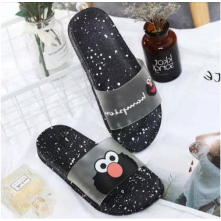  Sandal  Elmo  Printed HITAM  Sandal  Lucu Wanita Sandal  