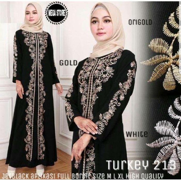 Gamis Abaya Bordir Marianna Plus Pasmina - Hitam, Xl