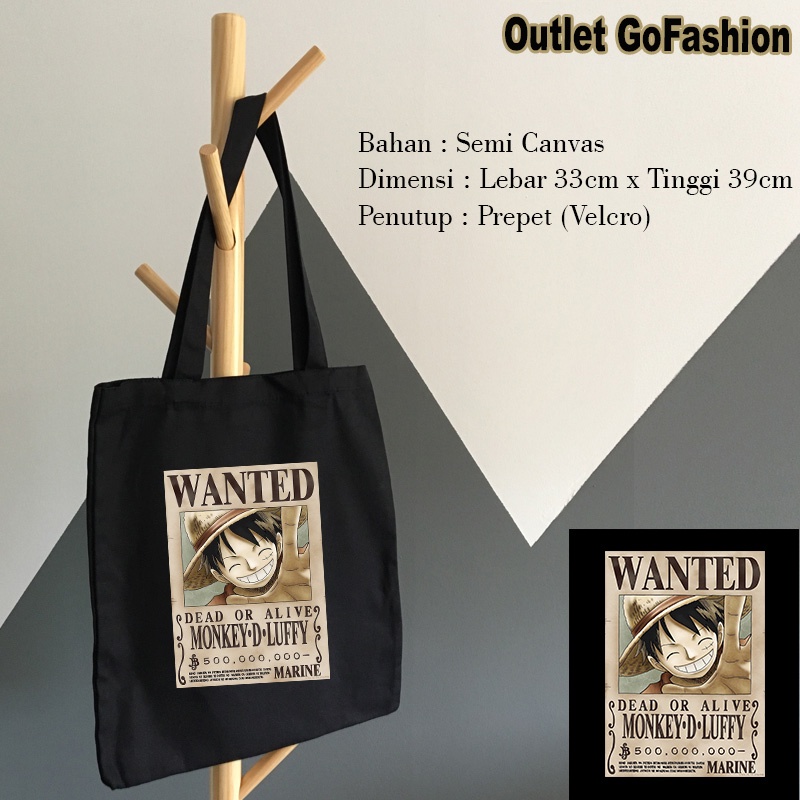 Tas Totebag Anime ONE PIECE WANTED POSTER MONKEY D LUFFY Manga Jepang Japan Kualitas Distro