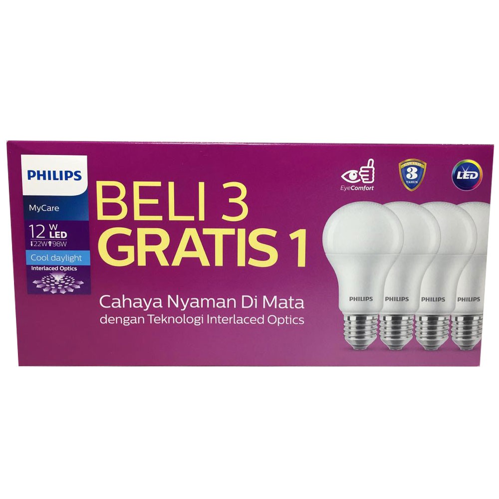 PHILIPS LAMPU LED MYCARE 12W PAKET Philip Pack LED BULB 12 WATT ISI 4 PUTIH