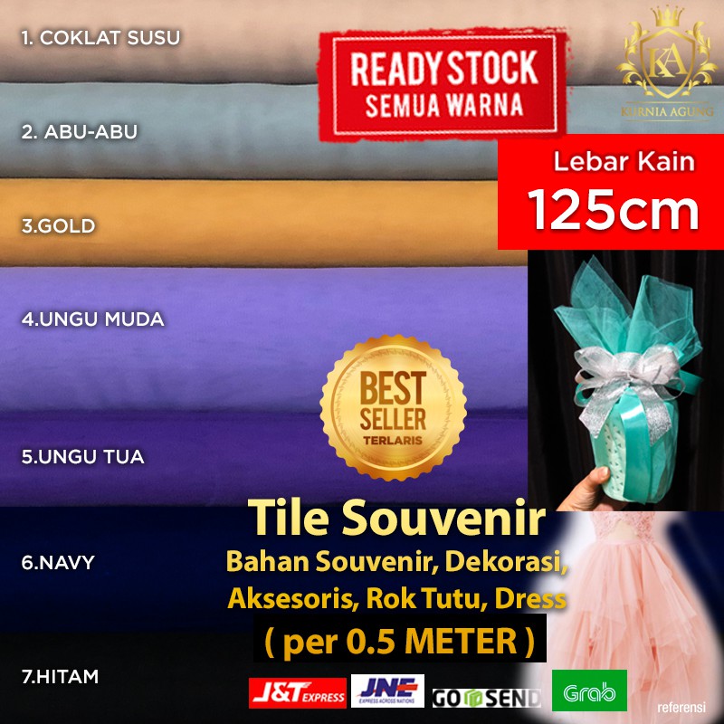 Kain Tile Kaku Meteran Souvenir Tulle Hampers Parcel Murah Dekorasi Wedding Veil Aksesoris Tidak Melar Ukuran 50 cm x 125 cm