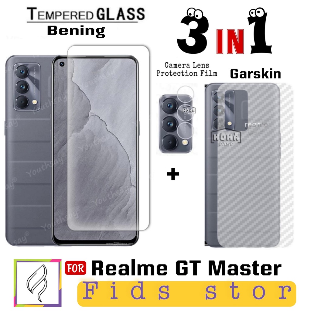 PROMO 3in1 REALME GT Master Tempered Glass Layar FULL COVER Black &amp; CAMERA Free GarSkin