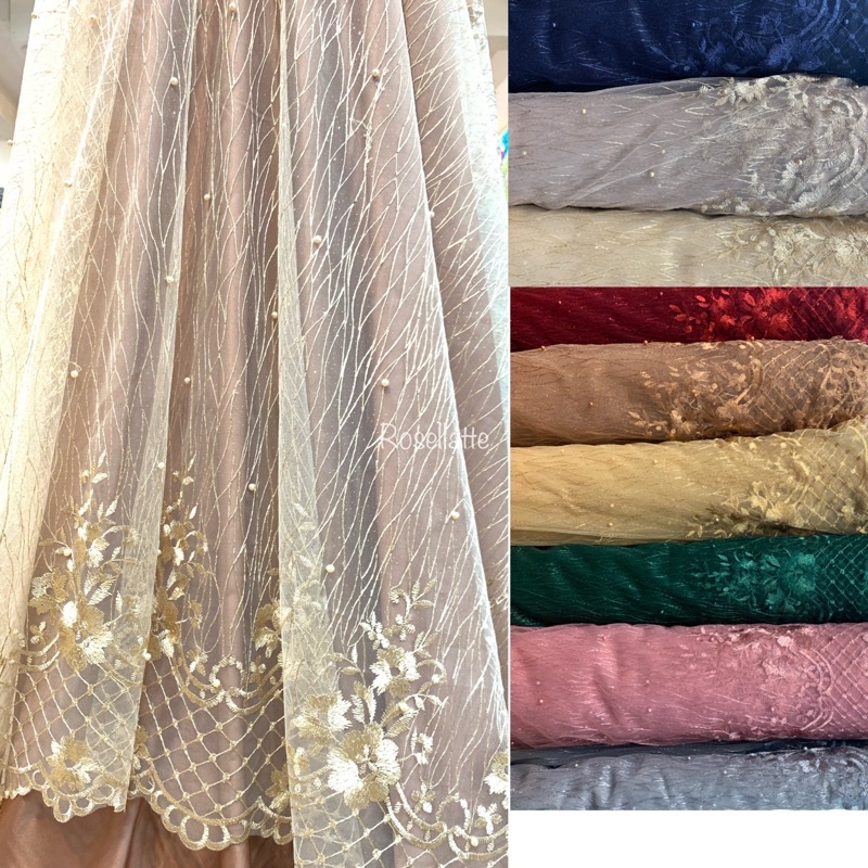 Kain Tile Brokat Mutiara Mesh