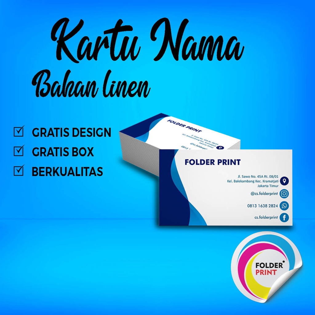 Cetak Kartu Nama Premium Bahan Linen 220 Gram Free Design