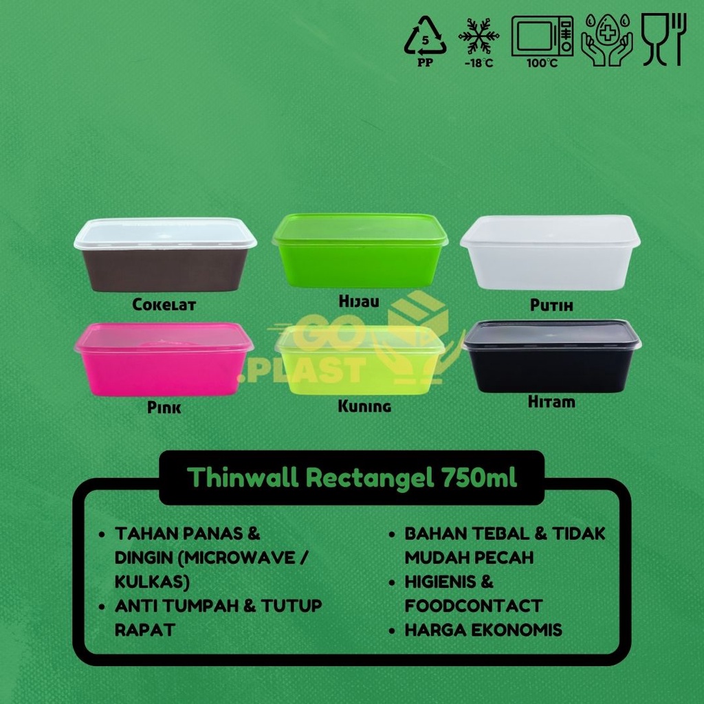 THINWALL 750 ML WARNA / KOTAK MAKAN PLASTIK 750 ML WARNA ISI 12PCS