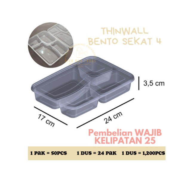 THINWAL BENTO 4 SEKAT | TRAY KOTAK MAKAN PLASTIK THIN WALL